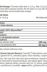 Nutritional information for Amix CellUp with Oxystorm, including ingredients and recommended dosage.